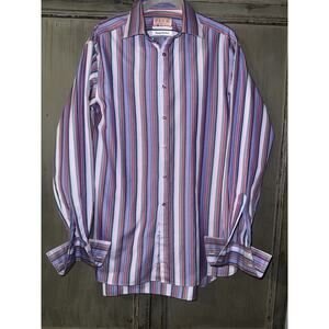 Thomas Pink 15.5 / 36 Cuff Magenta Blue Purple Striped Superfine Two Fold Shirt